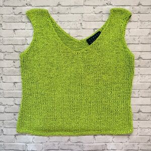 Vintage Finity Studio V-Neck Knit Tank Top in Lime